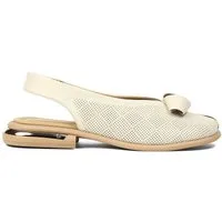 Celal Gültekin Slingback Blockabsatz Lochmuster Schleife Damen Sandalette Glattleder, Lochmuster & Schleife, Echtleder-Futter, Beige, 37