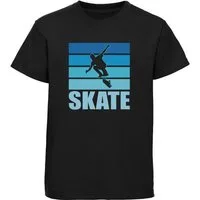 MyDesign24 T-Shirt Kinder Print Shirt Skateboarder Silhouette vor blauem Skate Schriftzug Bedrucktes Jungen und Mädchen Skater T-Shirt i549