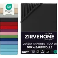 ZIRVEHOME Spannbettlaken 90x200 cm. Jersey Spannbetttuch 100% Baumwolle Bettlaken, Jersey, Gummizug: Rundumgummi, (1 Stück), Baumwolle Spannbettlaken 90x200 cm bis 25 cm Höhe, Schwarz
