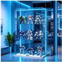 Simurq Glasvitrine Standvitrinen mit LED Beleuchtung Vitrinenschrank mit Glastür (glas vitrine mit 2 Glastür und 3 Lagen,Schloss,Kippsicherung) Sammlervitrine aus gehärtetes Glas,Modernes rahmenloses Design
