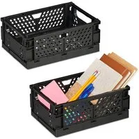 relaxdays Aufbewahrungsbox Kleine Klappbox im 2er Set, schwarz