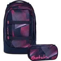 Satch Schulranzen Schulrucksack-Set PACK Seismic Pink 2-teilig (2-teilig), ergonomisch, Your-Size-System: auf Körpergröße anpassbar