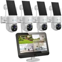 LUVISION Überwachungskamera W601 (Außenbereich, 4-tlg., WLAN Solar Akku Überwachungssystem 4 Kanal Funk Kamera Set Mikrofon, 2-Wege Audio, Mikrofon, 10 Kanal NVR, Sirene, Nachtsicht, PTZ)