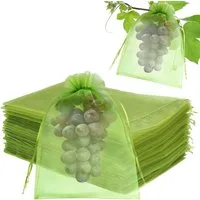 FELIXLEO Pflanzenschutzdach 50er Traubenschutzbeutel Grün 20x30cm, Organza Obstnetze mit Zugband