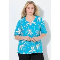 Ulla Popken T-Shirt T-Shirt Blüten Tunika-Ausschnitt Halbarm