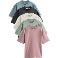 Next T-Shirt Relaxed Fit Shirts 100 % schwere Baumwolle, 5 Stk. (5-tlg)