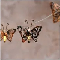 Lights4fun LED-Lichterkette Solar-Lichterkette mit kupferfarbenen Schmetterlingen mit 10 warmweiße
