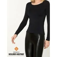 Nur Die Longsleeve NUR DIE X KILIAN KERNER Damen Langarmshirt Micromodal Glitzerabschluss weiche, atmungsaktive Fasern - Glitzer-Effekt am Ausschnitt