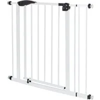 ECD Germany Türschutzgitter Treppenschutzgitter ohne Bohren mit Selbstschließend und Metall-Gitter, Absperrgitter Weiß beidseitig 85-95cm mit 10cm Verlängerung