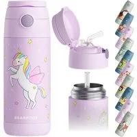 BEARFOOT Trinkflasche Thermo Kinder Trinkflasche Edelstahl - Einhorn lila, Thermosflasche, auslaufsicher, Edelstahl, Kinderflasche, BPA-frei