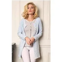 Passioni Cardigan Langer, offener Sommer Cardigan mit blauer Wellen Struktur