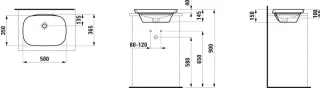 LAUFEN Einbau-Waschtisch von oben INO 365x500x150 H8173027161091