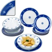 MamboCat Teller-Set MamboCat Ahoi 18tlg Tellerset Porzellan Anker maritimes Geschirr, Porzellan