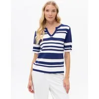 Passioni Kurzarmshirt Gestreifter Kurzarm Pullover Sommer Pullover mit navy-weißen Streifen und 3/4-Ärmel