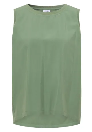 CECIL - Blusentop mit Rundhals und Rippdetails deep matcha green - Gr. - S