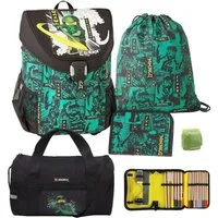 LEGO® Bags Schulranzen Easy (Set, 5-tlg., inkl. Federmappe und Sporttasche), Ninjago Schultasche GREEN, grüner Ninja Lloyd