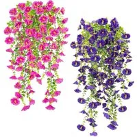 Kunstblumenstrauß 4er Set künstliche Hänge-Morgenglorien, 75 cm für Balkon & Garten, FOUORTUNATE-BEE, Künstliche Hängeblumen für Balkon und Außenbereich, 4 Stück