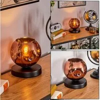 hofstein Tischleuchte Tischlampe aus Metall/Glas in Schwarz/Kupferfarben, ohne Leuchtmittel, mit Glasschrim(15cm), Schalter am Kabel, 1 x E27, ohne Leuchtmittel