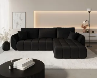 Ecksofa Schlafsofa MISATO Stoff Monolith Grafit Ottomane Rechts