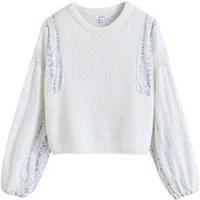 Next Strickpullover Pullover aus Baumwolle mit Flickenärmeln (1-tlg)