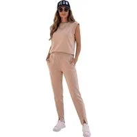 EloModa Jogginganzug Damen Freizeitanzug 2-teilig – Baumwollmix Lounge Set mit Schulterdeta (2-tlg), Modisches Damen Freizeitset mit bequemem Tragekomfort