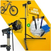 Tarpofix® Fahrrad-Montageständer Höhenverstellbarer Fahrrad-Montageständer bis 50 kg, Reparaturständer mit 360° drehbarem Klemmkopf und magnetischer Ablage