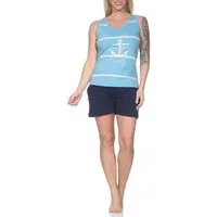 Normann Pyjama Maritimer ärmelloser Damen Shorty Schlafanzug mit Anker Motiv