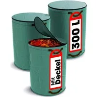 Praknu Gartenbox 3x Gartenabfallsack Stabil 300 Liter - Deckel - Laubsack mit 4 Griffen (3er Set, 3 St., 3x Gartenabfallsack 300L mit Deckel, 4 Griffe, PP 150g/m), Wasserdicht, Strapazierfähig, PP Gewebe 150g/m², Reißfest