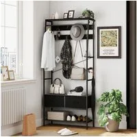 HOMCOM Garderobenständer mit Schuhregal, 2 Schubladen, 8 Haken, Ablage, (Kleiderständer, 1 St., Garderobe), für Eingangsbereich, Flur, Schlafzimmer, Schwarz