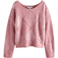 Next Strickpullover Schulterfreier Argyle-Pullover mit Pailletten (1-tlg)