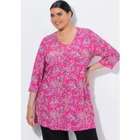 Ulla Popken Longshirt Longshirt Paisleymuster V-Ausschnitt 3/4-Arm