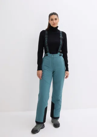 bonprix wasserdichte Ski Funktions-Thermohose mit abnehmbaren Trägern, grün, Gr.54, Wasserdichte Skihose mit Schneefang und abnehmbaren Trägern, Loose Fit