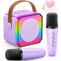 POPOLIC Karaoke Maschine für Kinder, Mini Karaoke Maschine mit 2 Mikrofonen Bluetooth-Lautsprecher (tragbarer Bluetooth-Lautsprecher mit LED-Lichtern und Stimmeffekten)