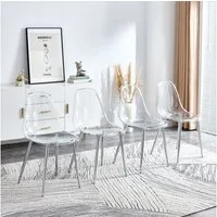 ANYSUN Esszimmerstuhl Esszimmerstühle 4er Set, transparentem Kunststoff Sitz (Mit Metallbeinen, stabil und rutschfest, leicht zu reinigen), Moderne Küchenstühle, Transparente Stühle für Esszimmer,Küche,Büro usw