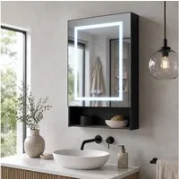 Simurq Badezimmerspiegelschrank Spiegelschrank Bad Mit LED, Offenes Regalen, Wandschrank Hängeschrank (Set, Spiegelschrank Mit LED Beleuchtung, 3 Farbtemperatur Dimmbare) Badezimmer Spiegelschrank Mit Verstellbarer Ablage, Offenes Regalen