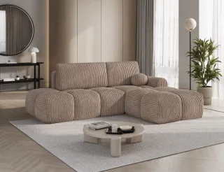 Ecksofa mit Schlaffunktion Sofa PLAY Stoff Tilia Hellbraun Ottomane Rechts