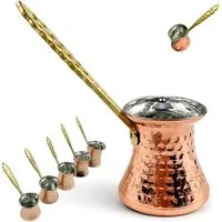 inovesis Kaffeekanne Handgemachte Kupfer, Cezve, Traditionelle Türkische Kaffeekanne, (Schnelle und gleichmäßige Wärmeleitung, Langer, hitzebeständiger und stabiler Griff, 2-St., Innen mit lebensmittelechtem Zinn beschichtet), Handgefertigt aus 100 %