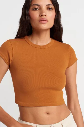 Damen Slim Fit Crop Crew Neck T-Shirt