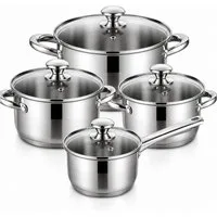 Kityhome Topf-Set Edelstahl Topfset 4-teilig, Kochtopfset für Induktion, (Set, 4-tlg), 4-teiliges Topfset,explosionssicherer Deckel,für Induktionsherde