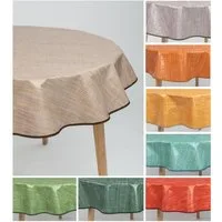 laro Tischdecke 140cm runde Wachstuchtischdecke Saum-Eingefasst Leinenoptik