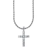Bruno Banani Kette mit Anhänger Schmuck Geschenk Kordelkette aus Edelstahl mit großem Kreuz, mit Zirkonia (synth)