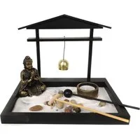 Yudu Dekofigur Zen - Garten mit Buddhafigur Glocke Stein Sand Nr: HY1902