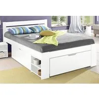 OTTO home Massivholzbett "HANNES " mit Schubladen und Regalen, Nachtschrank ausziehbar, stabil, FSC®-zertifiziertes Kiefernholz, ideal für kleine Räume