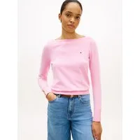 Tommy Hilfiger Strickpullover CO JERSEY STITCH BOAT-NECK SWEATER mit Tommy Hilfiger Logo-Flag am Ärmel, Regular Fit