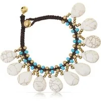 Made by Nami Armband Boho Damen mit Türkisen Perlen und weißen Steinen Hippie Accessoires, Geschenke für Frauen 16 + 4 cm Länge