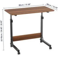 JEOBEST Computertisch Beistelltisch Höhenverstellbar 80x40x(69-89)cm Laptoptisch auf Rollen, Mobiler Beistelltisch Pflegetisch für Bett und Sofa