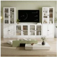 VOWNER TV-Schrank mit Bücherregalen für Fernseher bis zu 70 Zoll, 280 cm TV-Ständer (4-St) Wohnzimmer-Fernsehschrank mit gehärteten Glastüren und Einlegeböden