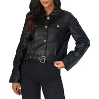 Ital-Design Lederimitatjacke Cropped Kunstlederjacke für Damen – Trendig & Vielseitig (90764025) Bikerjacke in Schwarz