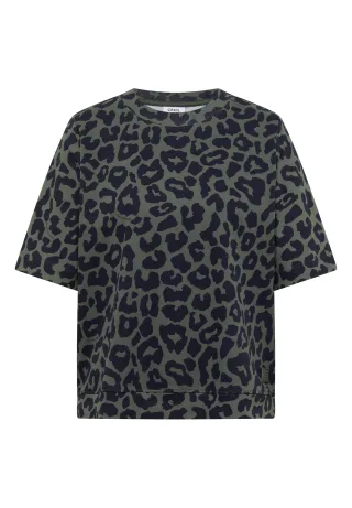 CECIL - T-Shirt mit Rundhals und Leo-Muster dried olive green - Gr. - L