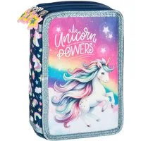 DERFORM Federtasche Einhorn 3 Fach Federtasche gefüllt Federmäppchen Federmappe Unicorn, (43-tlg)